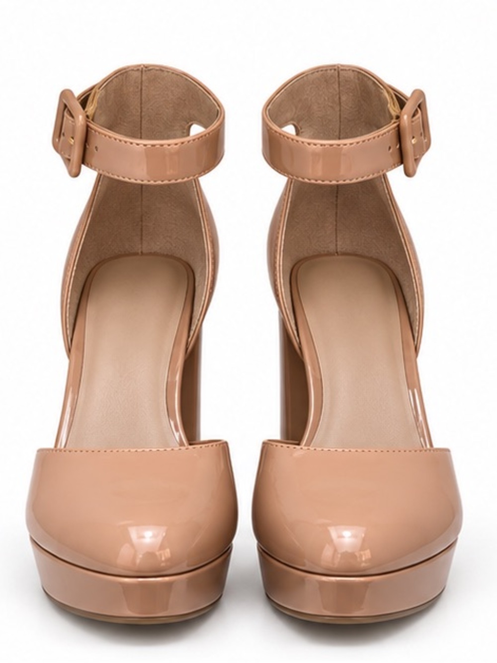 Sun + Stone Nude Patent Ankle-Strap Platform Pumps